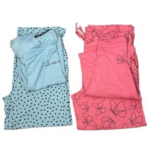 La Vie En Rose Light Blue Polka Dot Orange Butterfly Medium Pajamas 2 Sets